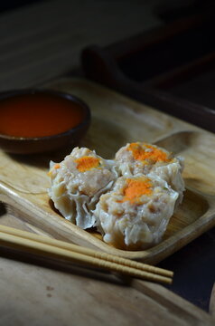 Delicious steamed shrimp dimsum siomay dumplings, Indonesian culinary.  