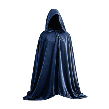 Navy Blue Hooded Cloak Costume Fancy Dress Garment for Cosplay and Events