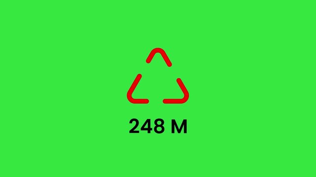 Warning sign 500 M distance alert animation isolated on green background