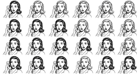 Obraz premium Retro Girl Shocked on the Phone Dramatic Pop Art Comic Style Speech Bubble Empty