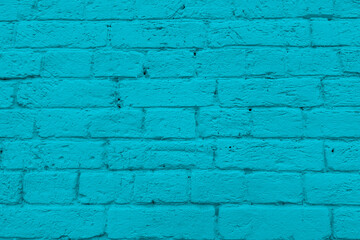 Obraz premium Turquoise painted brick wall surface texture