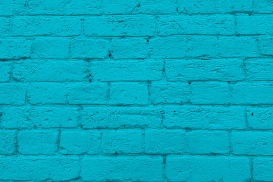 Turquoise painted brick wall surface texture