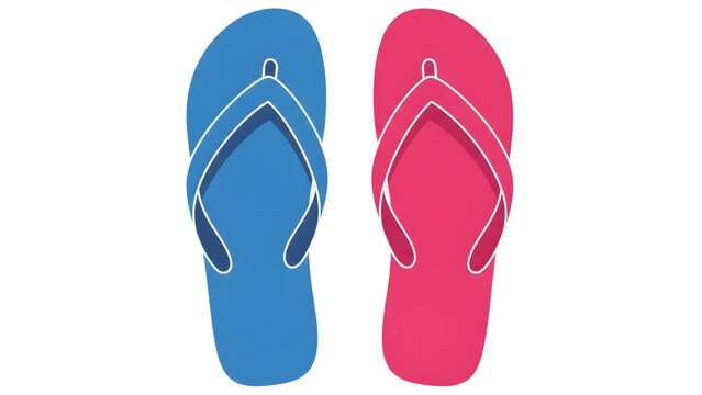 Colorful flip flops in blue and pink on white background