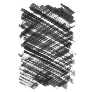 Abstract black chalk scribble strokes forming dense layered texture, isolated on cutout transparent background