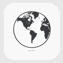 Fototapeta premium Black and white globe earth illustration, simple line continents, minimal vector