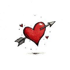 Obraz premium Red heart with arrow and small hearts floating love pierced
