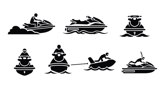 Black silhouette icons depicting various jet ski and rider positions
