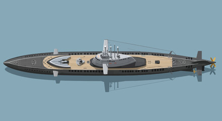 Top down illustration of a pixelated submarine with torpedoes on a grey background  detailed naval vessel artwork © Asus