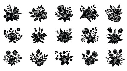 Fototapeta premium Floral bouquet silhouettes for elegant decoration and greeting cards.