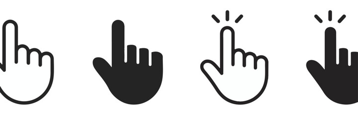 Fototapeta premium Four Hand Cursor Icons Showing Click Action pointer