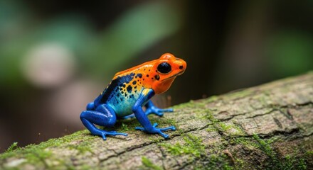 Obraz premium Vibrant Granular Poison Frog perched on a mossy branch.