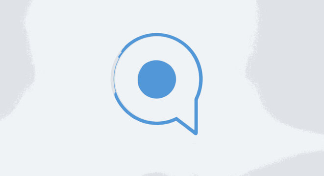 Minimalist light blue speech bubble icon with circle shape on white backdrop communicating message in cartoon style for chat app design