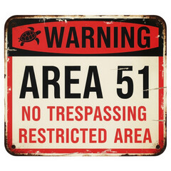 Obraz premium Warning sign for area 51 with turtle symbol isolated on transparent background