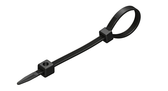 Black silicone-coated wire cable tie with pointed tip isolated on transparent background