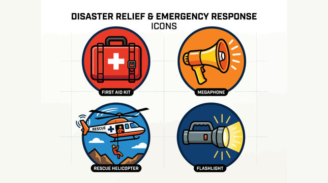 Disaster relief and emergency response icons set