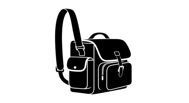 Black leather school bag illustration.