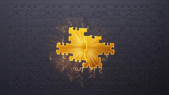 ビジネスの解決策のために所定の位置に収まる金色のパズルピース