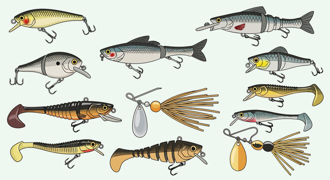 Collection of fishing lure designs.