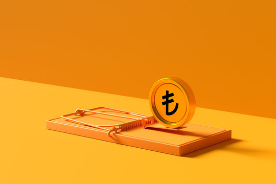 Turkish Lira coin baiting mousetrap