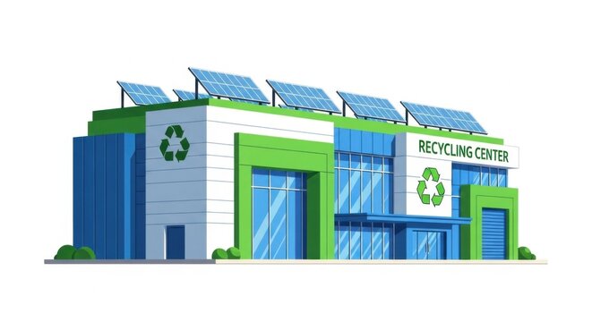 Modern Recycled Materials Center Building with Solar Panels