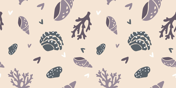 Soft Coastal Nursery Seamless Seashell Pattern in Neutral Pastel Colors seashell pattern and Gentle Ocean Theme Decor
