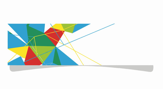 Abstract Geometric Banner with Colorful Triangular Shapes in Blue, Green, and Red Tones