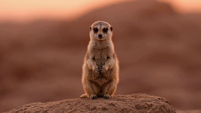 Meerkat Sentinel Standing Alert Desert Golden Hour
