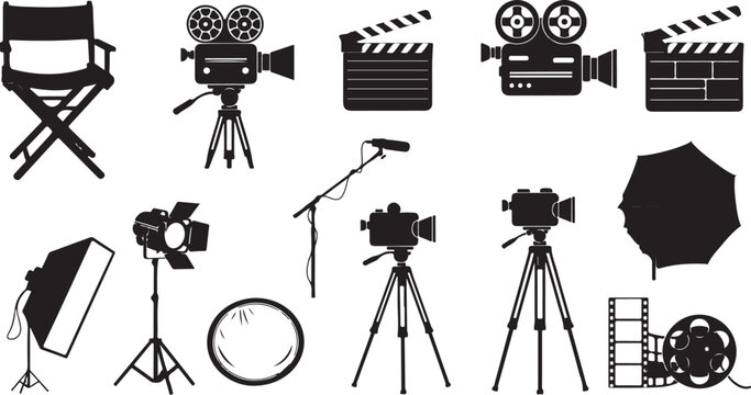 Film making equipment and tools icons set