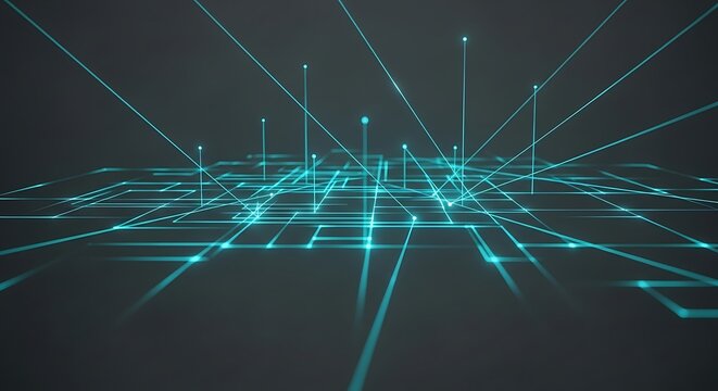 A pixelated image of green and blue lines on a dark background