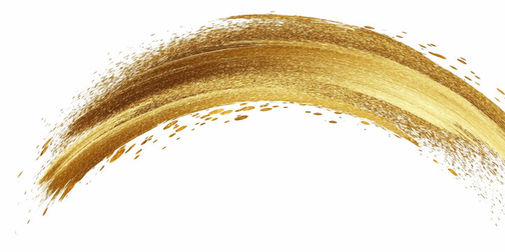 Luxury gold glitter brush stroke in an arch shape with artistic paint splatters. 