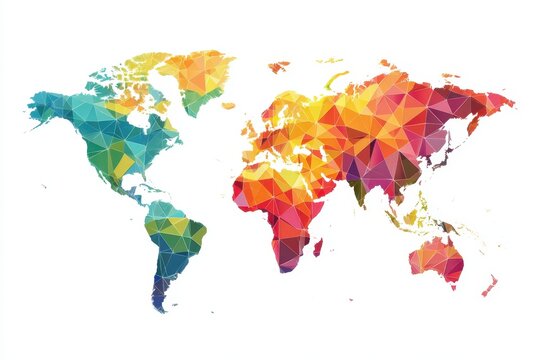 Abstract world map with geometric low poly style isolated on white background