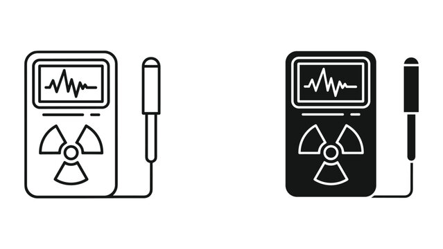 Radiation detector icons with a geiger counter and monitor screen