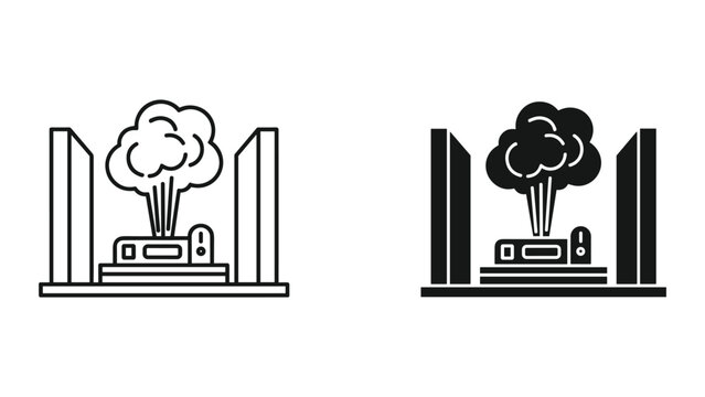Vector illustration of industrial pollution with smoke emission from factory chimney isolated on white background