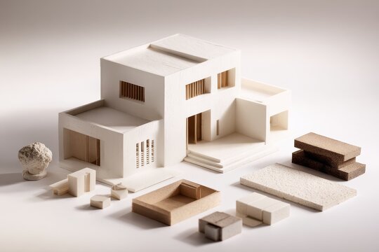 Architectural scale model of a modern house isolated on white background