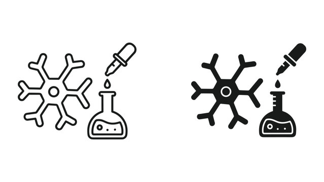 Black and white icons of virus and dropper with beaker on white background
