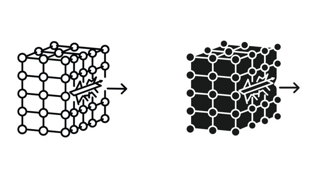 Dislocation movement in crystal lattice structure with atomic bonds and defect