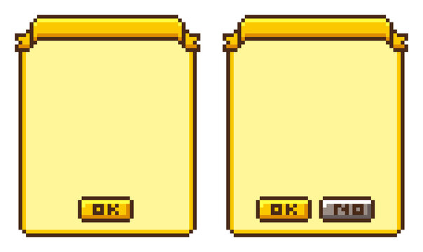 8-bit pixel art yellow game modal popup UI set