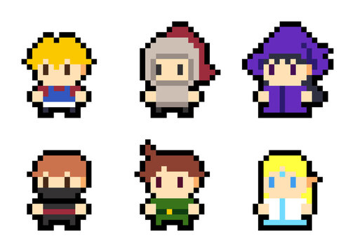 8-bit pixel art cute mini RPG game character set