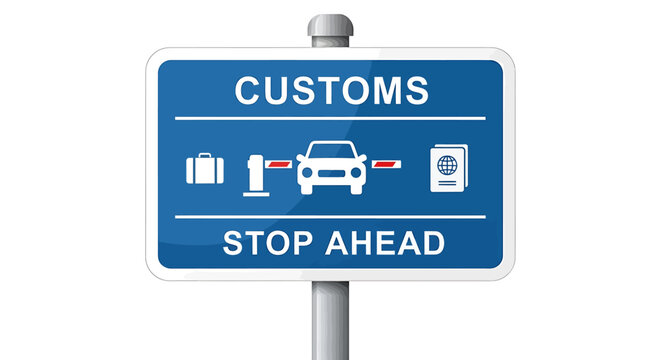 Customs road sign with symbols.