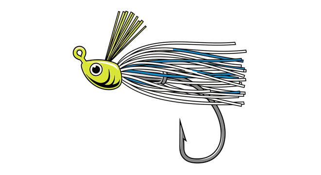 Detailed Studio Shot of a Fishing Lure with Hook and Colorful Skirt.