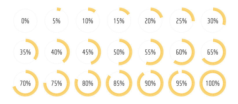 Set of circle percentage progress bar diagrams meters from 0 to 100 ready-to-use for web design, user interface UI or infographic - indicator with yellow