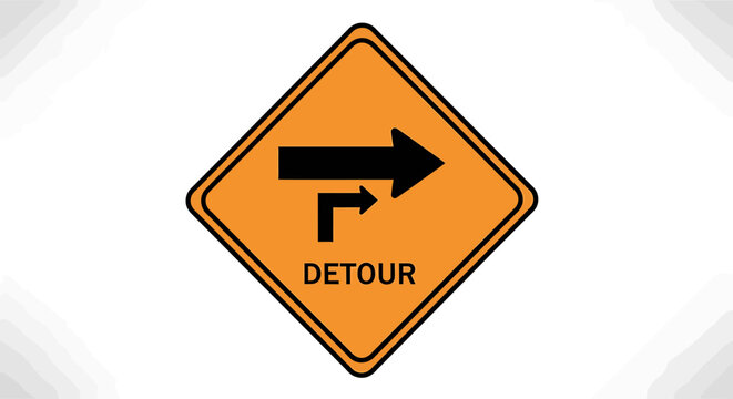 Detour road sign with arrow.