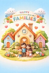 Fototapeta premium Cute family home illustration celebrating international day of family love care unity happiness