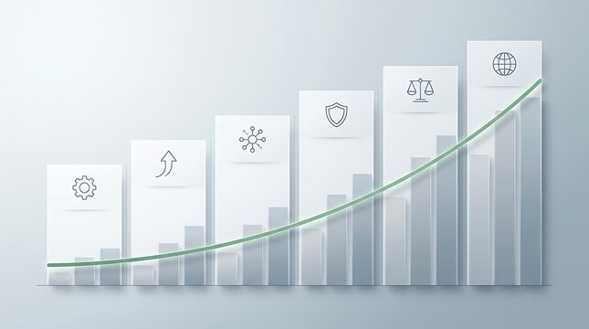 Business Growth Chart with Icons Representing Progress and Global Reach
