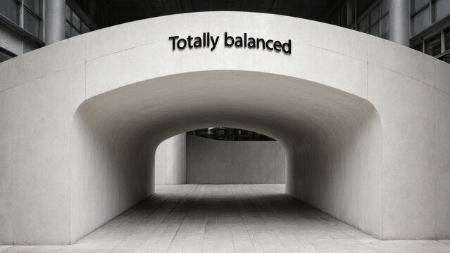 Curved tunnel labeled totally balanced representing idealized equality controlled pathways and structured fairness within political systems