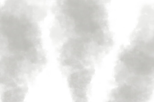 Columnas de humo blanco denso ascendiendo sobre fondo negro, efecto de vapor o niebla aislada