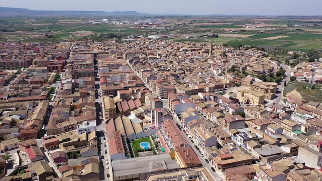  View from drone of Ejea de los Caballeros cityscape, Aragon, Spain