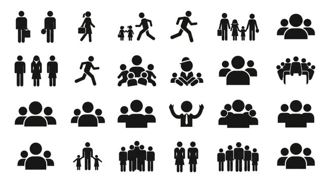 Collection of diverse human silhouette icons representing people and groups.