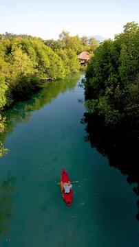 Paddle through the tranquil waters of Koh Phayam, Thailand, surrounded by vibrant mangroves and lush greenery. Enjoy a peaceful escape into natures beauty in this tropical paradise.