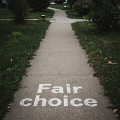 Obraz premium Path labeled fair choice representing structured decision making guided options and perceived fairness within political systems